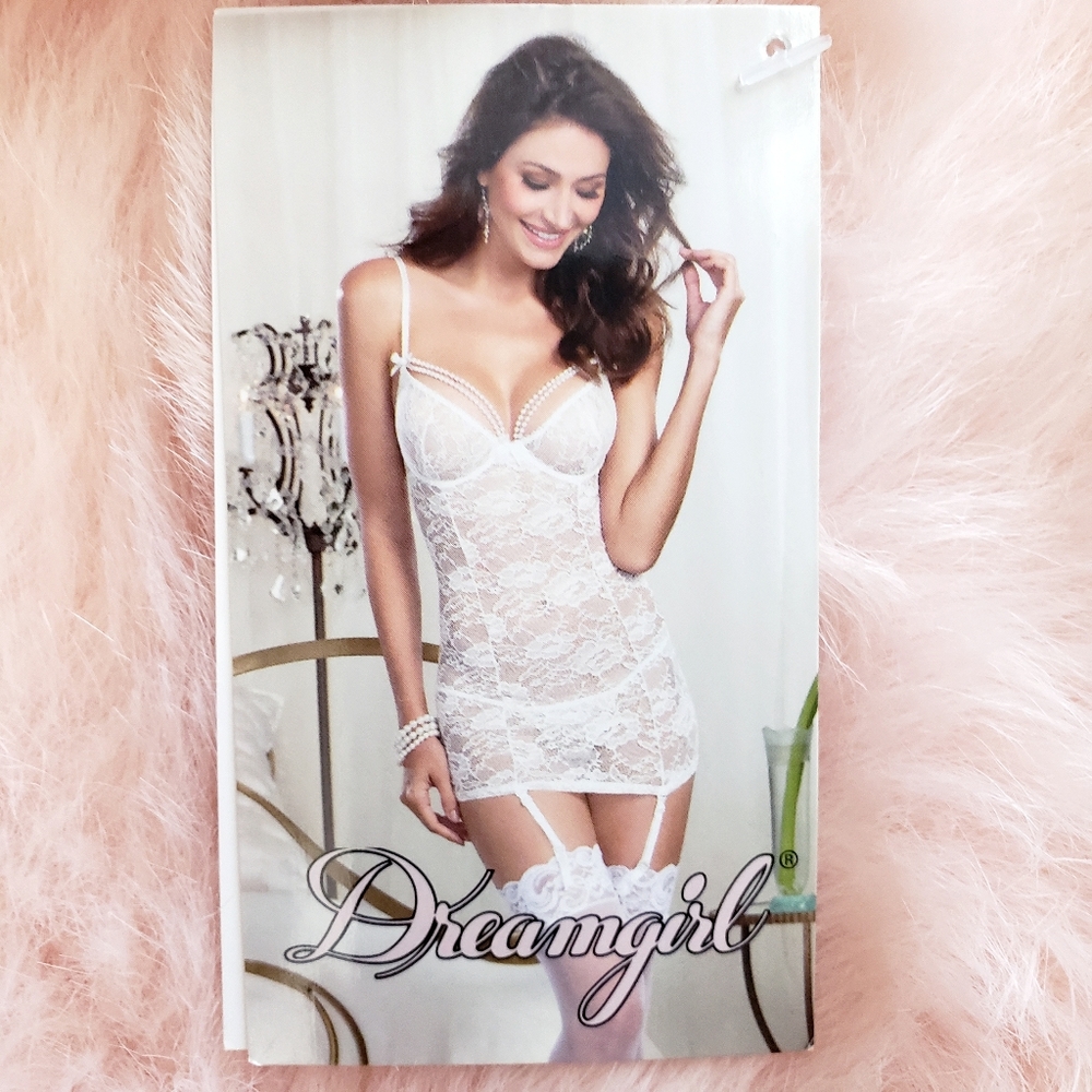 NWT Dreamgirl Pearl Off White Floral Lace Nighty w/Straps